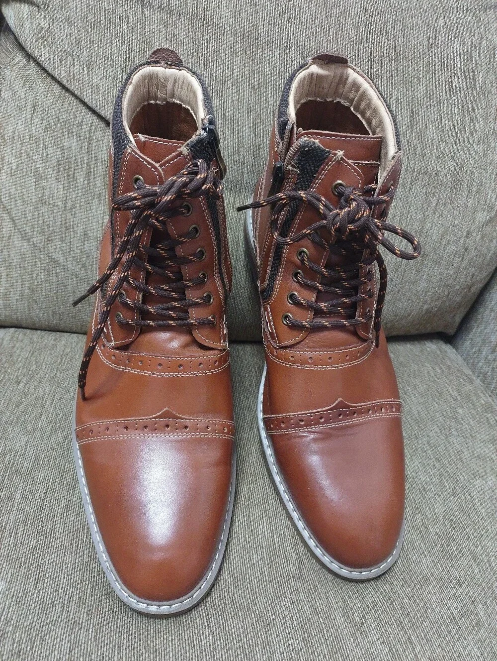 Arkbird Oxford Men's Brown Leather Upper Lace-Up & Zip Ankle Boots Sz 13